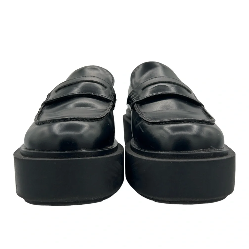 H&M Black Faux Leather Chunky Platform Preppy‎ Slip On Penny Loafers (6)
